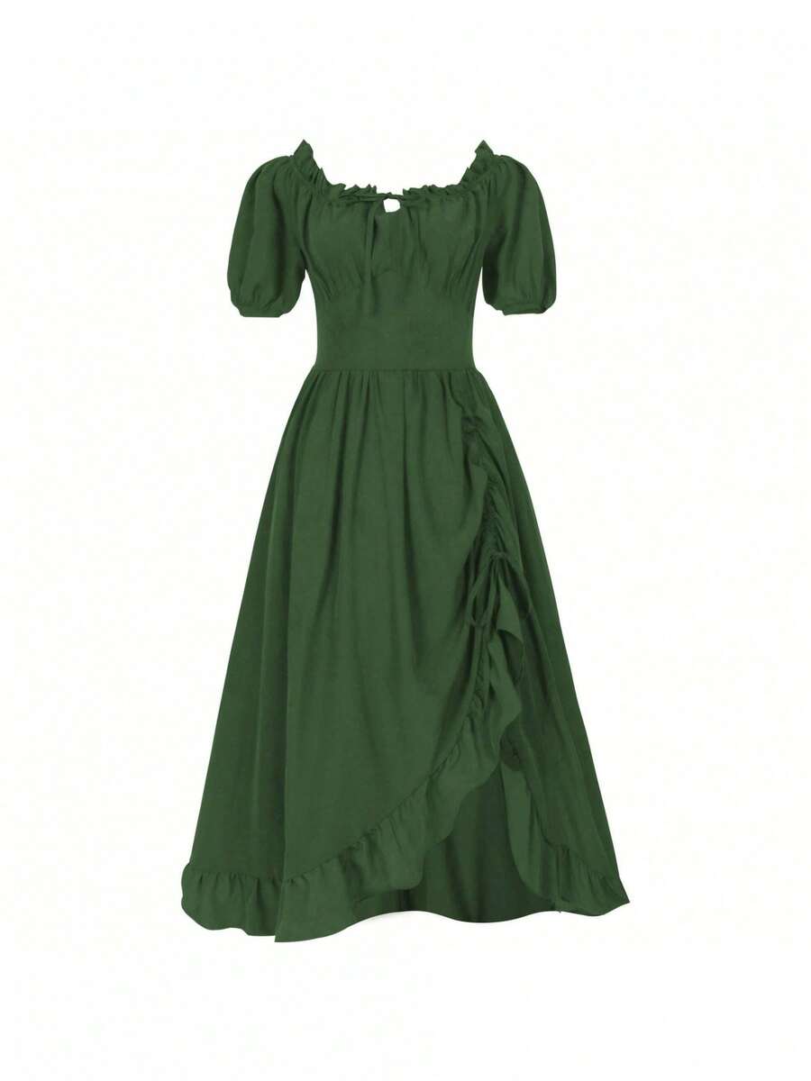 New Retro Medieval Irregular Stage Costume Renaissance Dress For Women - Green Palace Short-sleeved Dress - View 1