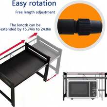 Microwave Oven Rack, Microwave Oven Stand, Adjustable Shelf With Hooks, 100lb Load Capacity Microwave Oven Rack, Microwave Oven Rack For Kitchens, Microwave Oven Rack With Storage Function, Countertop Microwave Oven Rack - Black - View 5