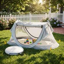 Baby Beach Tent With Sun Hat, Pop-Up Toddler Travel Tent For Camping, Portable Infant Sun Shade For Outdoor Play With Carry Bag, Back To School - Silver - View 2
