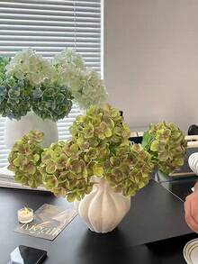 1件人造絲綢繡球花，附長枝與葉片，適用於居家裝飾、婚禮攝影、母親節、婚禮、婚禮佈置、桌面擺設、房間裝飾、新娘花束、臥室、浴室、客廳裝飾 - 白色 - 查看 6