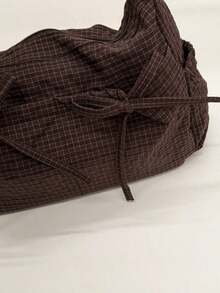 New Plaid Bow Drawstring Cloud Pleated Shoulder Bag Crossbody Bag Women - Black 2 - View 12