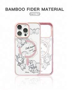 1 pieza Nuevo estuche de carga inalámbrica con soporte magnético, diseño de protección de cámara elevada de color rosa creativo, funda de teléfono con arte de línea minimalista y dibujo animado único autorizado de Disney Dumbo, cubierta protectora anti-caídas gruesa compatible con Apple iPhone 17 ProMax/Air, 16, 11/12/13/14 Plus/XR/7/8 Plus/15 ProMax, regalo para parejas - Rosa - Ver 1