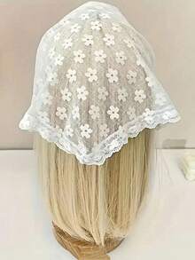 1件装女童花卉刺绣时尚蝴蝶结发带，波西米亚风情人节发饰，头巾，发带，吸汗带，春夏发饰，蝴蝶结，节日，适合女孩，优雅围巾，女童头巾，柔软夏季女童沙滩发带 - 白色 - 查看 4
