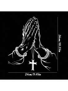 1pc Car Sticker, Praying Hand Gesture & Cross Pattern, Waterproof Self-Adhesive - one-size - View 4