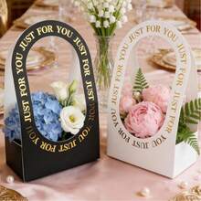 10pcs Foldable White Flower Box With Handle, Suitable For Flower Bouquets, Weddings, Birthdays, Valentine's Day And Other Occasions - A - View 9