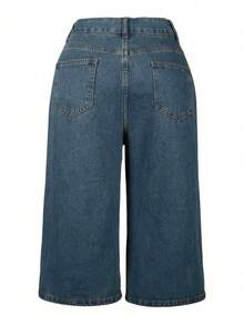 Quần jeans lửng 7/8 phong cách Y2K, cạp trung, ống rộng, có túi chéo, kiểu dáng thường ngày, thích hợp cho mùa thu đi học, dành cho nữ. - Màu xanh lam - Xem 5