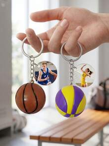 1pc Personalized Acrylic Sports Keychain, Customizable Photo, Football, Rugby, Volleyball, Basketball Keychain, Football Photo Keychain, Mini Football Photo Keychain, Football Keychain, Gift For Men - Multicolor - View 5
