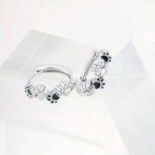Bông tai hình động vật bằng bạc Sterling 925, bông tai hình dấu chân chó dễ thương, thích hợp để đeo hàng ngày, quà tặng sinh nhật. - Bạc - Xem 3