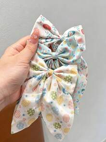 6个女孩彩色花朵、水果、动物印花布艺蝴蝶结发夹，可爱发饰，适合扎马尾辫，学生礼物，日常使用 - 彩色 - 查看 3