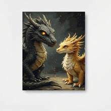 [Uso Artístico Profesional] 1 Kit de Pintar por Números, Dragones Grises y Dorados, Imágenes de Fantasía en Lienzo - Kit de Pintar por Números para Adultos - Fácil para Principiantes, Año Nuevo, Día de San Valentín - Enmarcado - Ver 1