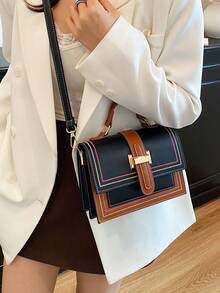 Fashionable Women Color Block Shoulder Bag, Large Capacity Casual Handbag With Shoulder Strap - Multicolor - View 11