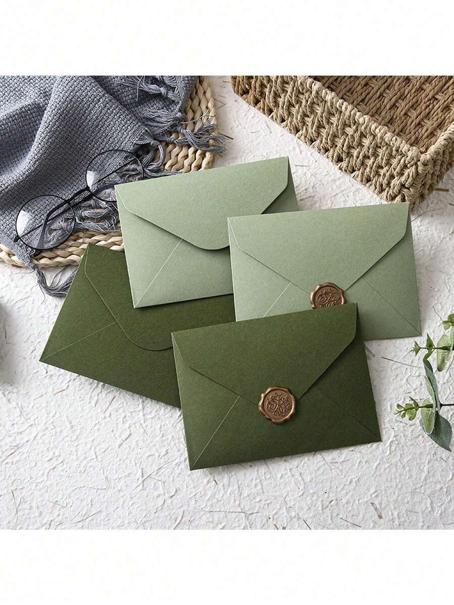 2pcs/5pcs High Quality Solid Color Envelopes, Avocado Green, Olive Green, Cards, Wedding Invitations, High-Quality Envelopes, Love Letters, Wedding Invitations, Office Envelopes, Wedding Invitation Sets, Valentine's Day Love Letters, Birthday Cards Envelopes, Greeting Card Envelopes, Writing Paper, Wax Seals, Dark Green And Light Green Envelopes, Holiday Gifts, DIY Craft Storage Bags, Envelopes. - View 1