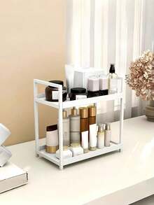 Black & White Dual-Layer Bathroom Countertop Storage Rack, Multi-Functional Organizer For Cosmetics, Perfumes And Accessories, Open Design For Easy Access, Rust-Resistant, Suitable For Home And Office, Great Gift For Christmas, Halloween, Easter, Holiday Seasons - Multicolor - View 6