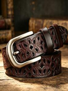 1pc Brown Hollow Pattern Women's Belt, High Quality Durable PU Leather, Western Style Retro Cowgirl Belt, Suitable For Daily Wear And Various Occasions - Multicolor - View 3
