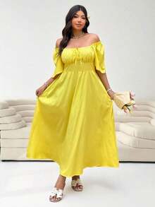 GalTyme Vestido casual con estampado floral pequeño para mujer talla grande, primavera/verano - Amarillo - Ver 4