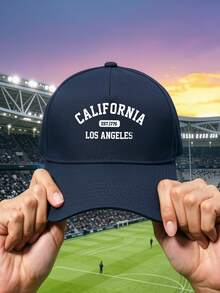 California Los Angeles Print Font Pattern 1pc Unisex Adjustable Baseball Cap Hat For Men Women Machine Washable Outdoor Sun Hat For Beach Camping Sports And Leisure Hat A Perfect Gift For All Seasons - Màu xanh hải quân - Xem 4