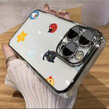 スマホケース TPUケース メッキ加工 レンズ保護カバー付き キャラクターイラスト 可愛いデザイン 大人可愛い 女子向け 柔らかTPU 全面保護 耐衝撃 カメラレンズ保護 17pro Max/17pro/17/11/12/13/14/15/15Pro/15PluS/15Pro Max/16/16Pro/16PluS/16Pro Max/MIN/X/XR 対応対応 インスタ映え プレゼント - 金色 - チェックする 4