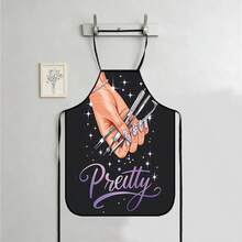 Adjustable Lace-Up Apron With Interesting Nail Art Pattern, Suitable For Kitchen, BBQ, Nail Salon, Party & Cosplay, Butterfly Print Design - LIWQ0041 - View 28