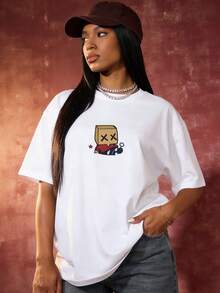 Women's Casual Summer T-Shirt, Round Neck, Short Sleeve, Cartoon Character Graphic Print, Ideal For Everyday Wear. White. - 白色 - 查看 9