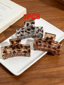 3pcs Vintage Transparent Amber Leopard Print Hair Clips, Elegant Hair Claw Hairpins For Bun, Updo, Daily, Party, Home, Commute, Gift,Travel,Birthday - 3-piece Set - Leopard Print Square - View 7