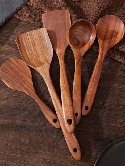 5 PCS Wooden Spoons, Sturdy Wooden Kitchen Utensils With A Box, Lightweight And Heat Resistant, Kitchen Supplies Baking Accessories.