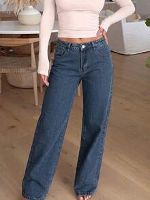 New European And American Street Style Minimalist Casual Low-Waist Straight-Leg Women Jeans Spring - Dark Wash - View 2