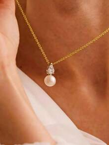 Elegante 18K vergoldete Zirkonia-Perlenkette, hypoallergen und stilvoll. Perfekt für den täglichen Gebrauch von Frauen und als Festtagsgeschenk für Familie und Freunde. - Schlichte Zirkon-Perlenkette - Übersicht 1