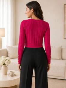 Women Knit Tops - Hot Pink - View 2