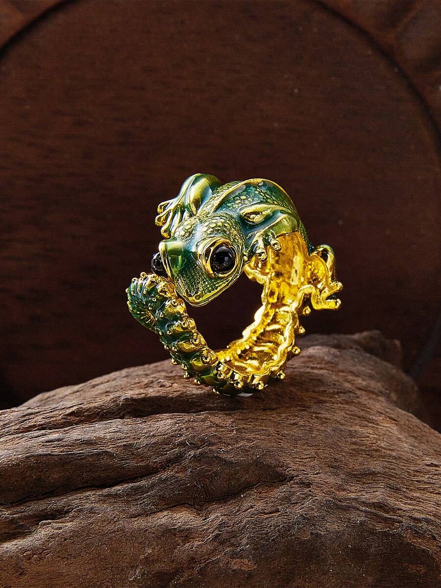 Personalized Exquisite Carved Golden Lizard Style Ring, Alloy Material, Long-Lasting Color - Multicolor - View 1
