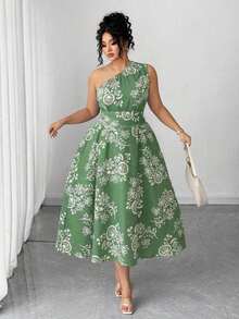Vestido maxi de punto con estampado floral azul y blanco para mujer de talla grande, adecuado para volver al colegio, graduación, San Valentín, festival de música, Día de la Madre, Halloween, Acción de Gracias, Pascua, Baile de graduación, citas, temporada de bodas, viajes al aire libre - Verde Oliva - Ver 11