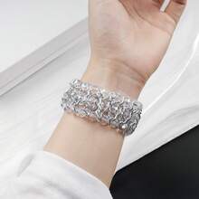 珍珠手链表带，适用于三星 Galaxy Watch7 Ultra 47mm 透明女士表带；水晶珍珠手链，适用于三星 Galaxy Watch8 经典金属粉色/黑色弹力表带 - 彩色 - 查看 4