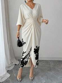 Vestido elegante con estampado para mujeres de talla grande - Albaricoque - Ver 7