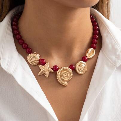 1 chiếc vòng cổ choker hình vỏ sò sao biển bằng da PU kiểu dáng nghỉ mát mùa xuân/hè, có thể điều chỉnh độ dài, dành cho nữ, thích hợp để đeo hàng ngày, làm quà tặng hoặc đi nghỉ mát ở bãi biển.