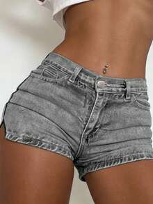 Summer New Versatile Distressed Vintage Denim Shorts, Skinny Sexy Shorts For Women - Light Grey - View 6