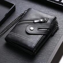 CarrKen New Business Dual Zipper Men's Snap Closure Short Wallet With Chain, Vertical Large Capacity Credit Card Holder, Front Zipper Coin Pocket, Perfect Gift For Him - Multicolor - View 3