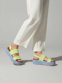 Elegant Platform Sandals For Women Round Toe Hook And Loop Strap Slip On Slides Strapy Flip Flops Wedge Sandals Casual Womens Slippers Party Vacation Walking Beach Indoor Outdoor Spring Mother Gifts Summer Sandals For Women Greenmulti Sandals - 綠多 - 查看 1