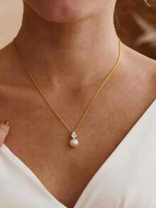 Elegante 18K vergoldete Zirkonia-Perlenkette, hypoallergen und stilvoll. Perfekt für den täglichen Gebrauch von Frauen und als Festtagsgeschenk für Familie und Freunde. - Schlichte Zirkon-Perlenkette - Übersicht 2