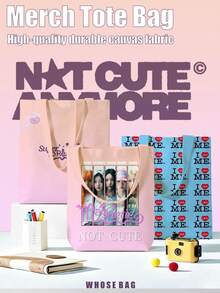 I/L/L/I/T K-POP帆布手提袋，<不再可爱> I/L/L/I/T/MIRA/ABBY/BABY//JNU/，插画大容量帆布包，粉丝应援礼物，工作/购物袋，可重复使用购物袋，可折叠大容量休闲购物袋，手提包 - 彩色 - 查看 2