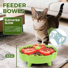 Elevated Slow Feeder Bowl For Cats And Dogs - Raised Puzzle Food Dish With Non-Slip Stand Anti-Choke Maze Design For Fast Eaters Indoor Pets - Improves Digestion For Kittens Puppies Green - 綠色 - 查看 4