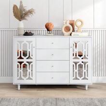 White Mirrored Sideboard With Cool Crystal Handles, For Living And Dining Room, 147.5 X 40 X 102cm - White - View 1