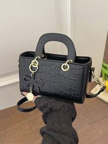 Crocodile Embossed Mini Handbag, Fashionable Versatile Crossbody Bag, Chic Tote Bag For Women - Black - View 7