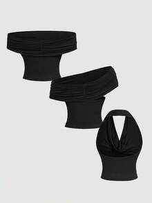 3 piezas Tops de tirantes y camisetas de mujer - Multicolor - Ver 8