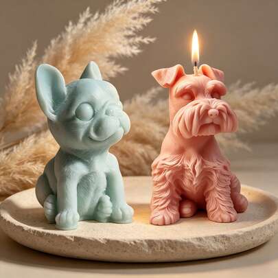 Large 3D Bulldog Silicone Candle Mold, Schnauzer Dog Animal Wax Melt, Soap, Plaster, Candle, Craft DIY Mold, Home Decor