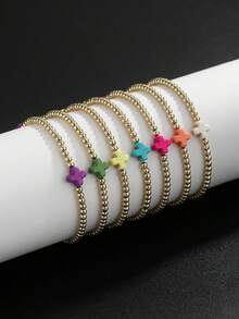 7pcs Gold CCB Beaded Cross Bracelet, Handmade Boho Style Stackable Beaded Elastic Cross Bracelet, Gift For Women - Multicolor - View 16