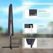 Garden Parasol Cover With Rod, Zipper, Dark Grey - Dark Grey - View 7