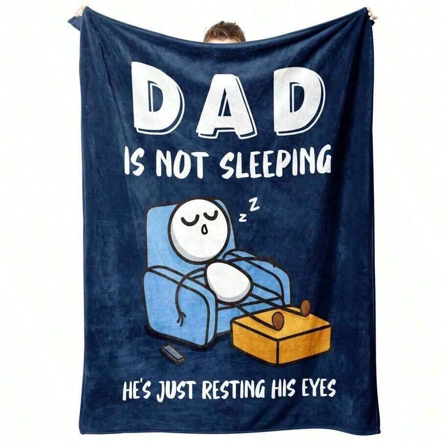 Funny Dad Sleeping Throw Blanket - "Dad Is Not Sleeping, He'S Just Resting His Eyes" - Soft Flannel All-Season Couch & Office Blanket - Birthday, Father'S Day, Birthday Gift For Dad - Funny Laziness Prank Present - Cozy Home Decor For Dad, Husband, Or Father - Easy Care Throw, Playful Design, Comfortable Texture - 如圖所示 - 查看 1