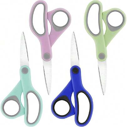 Student Scissors For School: 5 Inch 4 Pack Sharp Pointed Tip Teacher Scissors For Kids Middle High School College Classroom Craft, Comfortable Grip, Right Handed,45403601