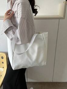 Dopamine Solid Color New Minimalist Large Capacity Glossy Shoulder Tote Bag, Personalized Soft Surface Commuter Handbag - Beige - View 6