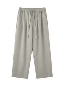Pantalones básicos rectos para hombre, diseño neutro liso con cintura elástica ajustable, pantalón cómodo versátil apto para todo el año y uso diario casual - Lino - Ver 7