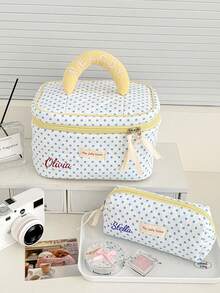 Personalized Custom 2026 New Lemon Polka Dot Makeup Bag Summer Fresh Stylish Versatile Large Capacity Handheld Travel Kit Niche Design Gift - Multicolor - View 2